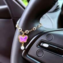 1pc Sparkling Rhinestone Butterfly Car Steering Wheel Pendant - Elegant Suitable For For Car, Dashboard Ornament, Gift For, Birthdays, Valentine's Day, Party Favors, Vehicle - Butterfly Pearl - View 6