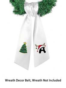A-Z Letter Print Satin Wreath Sash, Long Decorative Ribbon With Christmas Tree, Santa Hat & Reindeer Antlers Pattern, Home Front Door Wreath Accessory, Holiday Gift Box Bow Ribbon, Christmas Party Home Decor, Gift For Family, Friends, Sisters, Holiday Gift, Back To School, Party Gift (Ribbon Only, Wreath Not Included) - Multicolor - View 19