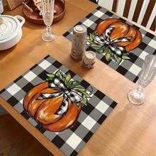 1/4/6pcs Autumn Series Black & White Plaid Bow Pumpkin Pattern Printed Placemats, Heat-Resistant Table Protector For Home Kitchen, Dining Table, Party Decor - Multicolor - View 5