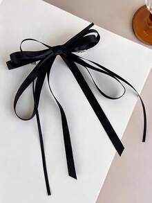 1pc Women's Solid Color Fabric Bow Double Layer Ribbon Hair Clip, Cute Girl Autumn College Style Holiday Hair Accessory For Outings And Travel - Black - View 4