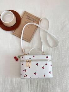 This Stylish And Sweet Cherry-Patterned Tote Bag Is An Ideal Gift For Teenagers, Suitable For Outdoor Activities, Playtime, Or Commuting. - Multicolor - View 2