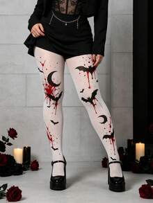 1pc Gothic Y2K Sexy Pattern Print Pantyhose, Street Harajuku Style, Fashionable, Suitable For Any Party And Halloween Party Occasions - White - View 1