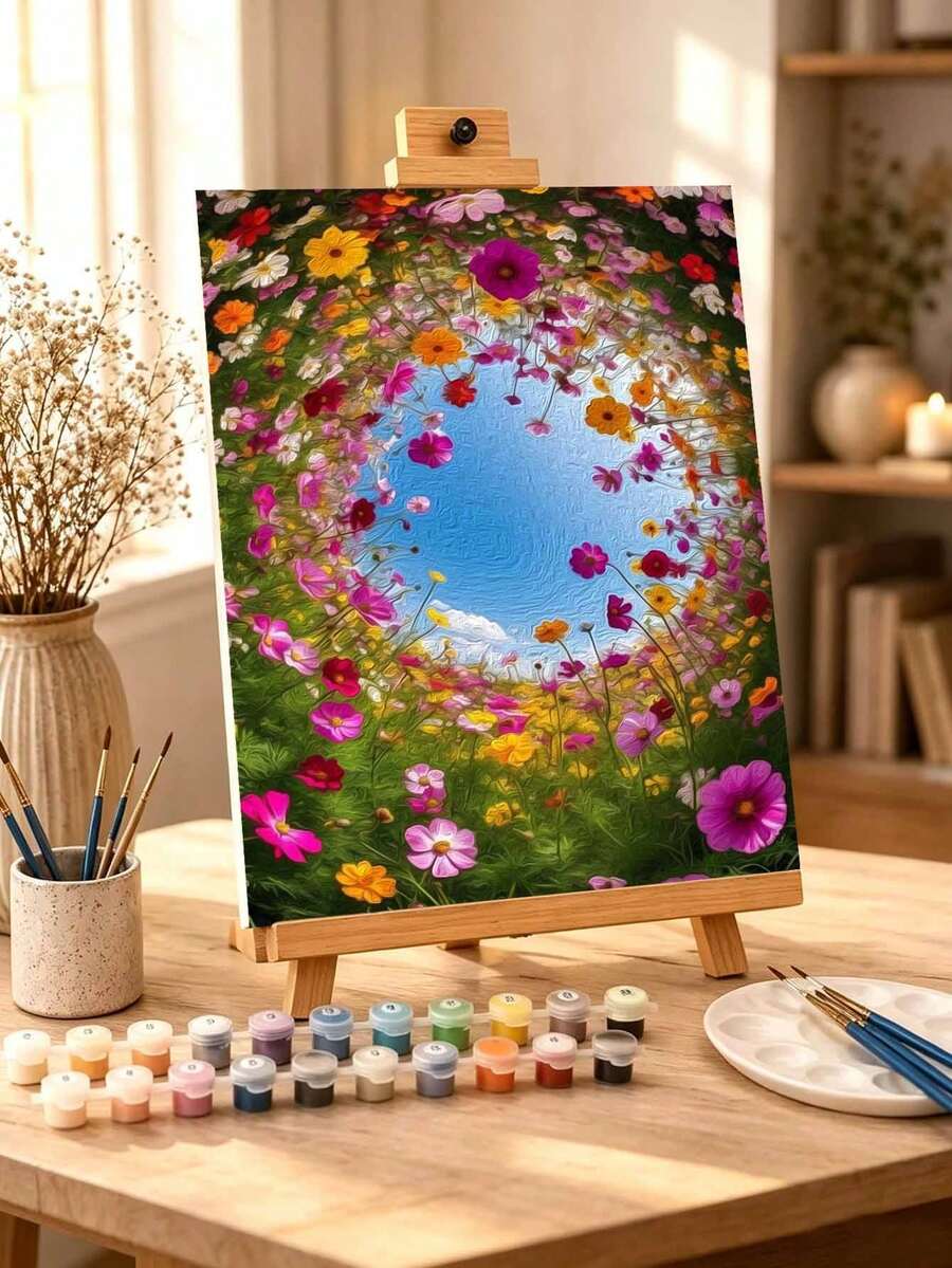 DIY Fisheye Lens Colorful Cosmos Flower Meadow (Frameless Or Framed 8x12 / 16x20 Inches) Paint By Numbers Kit(Acrylic) Arts & Crafts For Adult Beginners, Home Wall Decor, And Creative Holiday Gifts - Sets - View 1