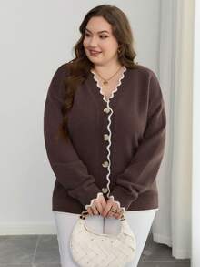 2026 Autumn/Winter New Fashion V-Neck Double-Breasted Cardigan Sweater, Slimming Waist, Versatile Elegant Knit Cardigan Top - Coffee Brown - View 7