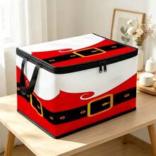 1PC Christmas Storage Box, Santa Claus Belt & Elf Belt Printed Fabric Storage Box With Zipper And Handle, Holiday Decoration Organizer Box, Suitable For Home Wardrobe Bedroom, 2 Pattern Options - Multi-color - View 4