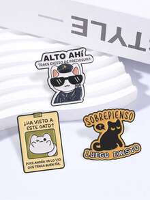 3Pcs Funny Spanish Meme Cat Enamel Brooch Set, Cartoon Lapel Pin Pack, Badge For Backpack Jacket Clothing Decor - Multicolor - View 6