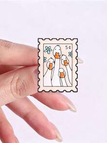 3Pcs Retro Postage Stamp Goose Enamel Brooch Set, Cute Animal Lapel Pin Pack, Badge For Backpack Jacket Clothing Decor - Multicolor - View 7