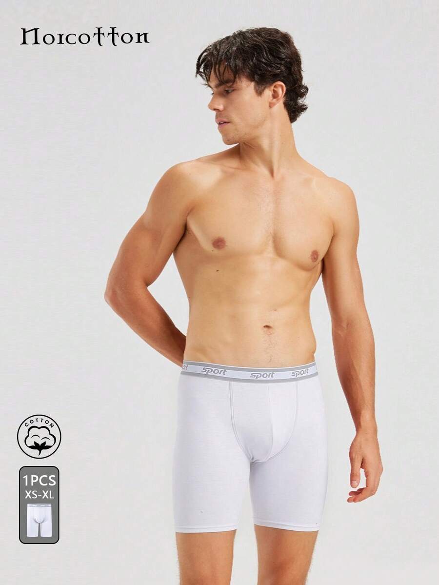 Norcotton 1pc Warm Thermal Fleece Sports Underwear White Long Leg Boxer Shorts - White - View 1