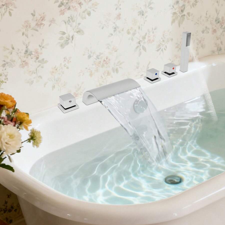 Waterfall Faucet, Bathroom Waterfall Faucet, Bathroom Faucet, Tub Sink Mixer Tap + Hand Shower - Waterfall Faucet - View 1