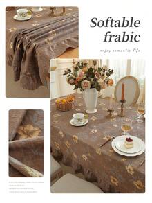 1pc Color Block Ruffle Edge Tablecloth, Floral Print, Autumn/Winter Vibe, Farmhouse Style, Suitable For Dining Table Decor, Picnic Tablecloth, Holiday Celebration, Party Gathering, Birthday Banquet, Daily Dining Table, Kitchen And Dining Room Decoration, All Seasons, Home Decor - Brown - View 10