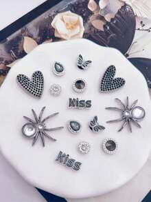 2/14pcs Punk Style Sandal Shoe Charms DIY Detachable Decorations, Spider, Heart, Butterfly, Water Drop Rhinestone Butterfly DIY Decor, Multi-Functional Shoe Clips, Suitable For Women's Sandals, Slippers, Beach Bags, Perfect Gift For Holidays And Birthday Parties - Multicolor - View 8