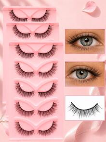 5 Pairs Natural Fluffy Full Strip False Eyelashes, Lightweight Soft Hair Easy To Apply Full Strip False Eyelashes, Daily Atmosphere Style Full Strip False Eyelashes For Beginners - Black - View 9