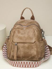 Vintage Distressed Backpack For Women, New Fashion Versatile Multi-Functional Shoulder Crossbody Bag. Large Capacity Main Compartment Easily Holds Daily Essentials. 3-In-1 Design, Perfect For Daily Commute, Weekend Outings, And Short Trips. - Multicolor - View 10