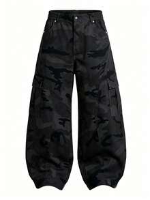 Women's Spring/Autumn Casual Fashion Straight Leg Outdoor Camouflage Cargo Pants - Black - View 2