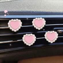 4pcs Lace Heart Car Air Vent Decor, Simple & Fashionable, Suitable For Women's Car Interior Accessories, Perfect Holiday Gift, Fragrance-Free - For Decoration Only - A - View 2