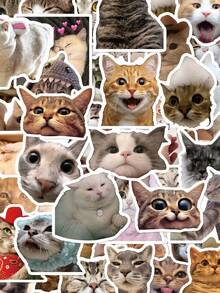 50Pcs Funny Realistic Cat Head Stickers, Multi‑Breed Meme Cat Heads With Outfit And Accessory Elements, Real Photo‑Style Print, For Journal, Water Bottle, Notebook, Storage Box, Christmas, Halloween & Daily Pet Stickers Decor - Multicolor - View 9
