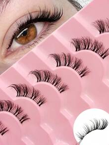 Sibeuna 7 Pairs Half-Length Cat Eye Transparent Stem Natural Style Thin Soft Strip False Eyelashes, Suitable For Daily Wear, Suitable For Beginners - Black - View 2