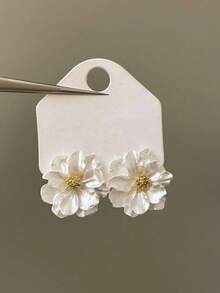 1 Pair Fresh Sweet Floral Stud Earrings, Minimalist Versatile Design, Suitable For Women's Daily, Holiday, Vacation Wear - White - View 2