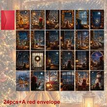 24-Pack+A Red Envelope Cozy Winter Holiday Postcard Featuring Snowy Window Views With Warm Lights And Festive Scenes Saying Season Greetings For Friends And Family Winter Art - View 13
