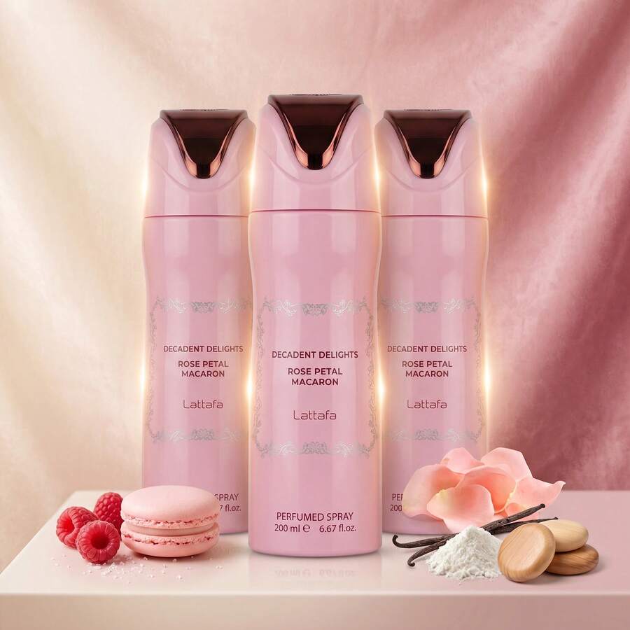 Lattafa - Lot De 3 Decadent Delights Rose Petal Macaron Deo Spray 200ML - Rose Petal Macaron *3 - View 1