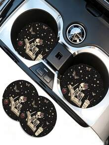 2Pcs Skull Cup Holder Inserts For Car – Anti-Slip Rubber Drink Mats With Absorbent Surface, Waterproof PVC, Spill-Proof, Easy To Clean, Universal Vehicle Interior Accessories, Halloween Gift Decor - A - View 10