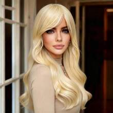 Women's Elegant Gold Long Wavy Wig, Carnival Party Style, Natural Soft High-Quality Heat-Resistant Fiber, Smooth And Silky, Suitable For All Women - Gold - View 7