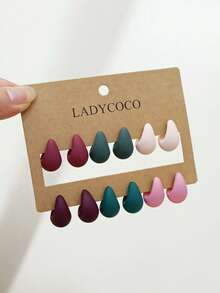 LADYCOCO 6件裝時尚可愛高級多色水滴耳環，適合女性的耳環套組 - 彩色 - 查看 3