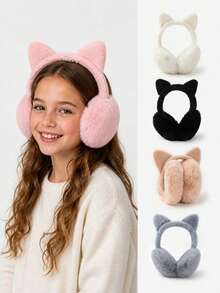 1pc Girls Bow Heart Plush Warm Ear Muffs - Multicolor - View 1