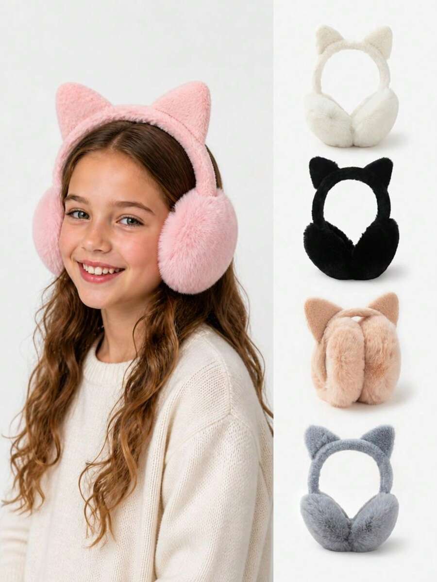 1pc Girls Bow Heart Plush Warm Ear Muffs - Multicolor - View 1