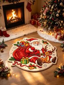 1pc Santa Claus Themed Decorative Rug, Pattern Includes Santa Claus, Reindeer, Gifts And Bells, Suitable For Decorating Living Room, Kitchen, Bathroom, Dining Room And Cafe During Christmas Season, Also Suitable For New Year Party - One Size Fits All - View 8