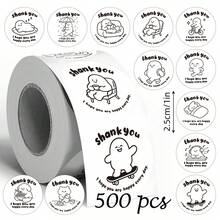 500pcs Creative Stick Figure English Thank You Roll Stickers, 1 Inch Round, 12 Different Pattern Cycle, Various Fun Life Action Designs, Minimalist Black And White Line Art, Perfect For Baking Gift Box Sealing, Souvenir Packaging, Scrapbooking, Children's Reward Stickers, Creative Parcel Packing, Market Stall Decoration - Black and White - View 7