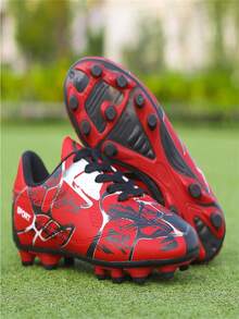 1 Pair Black White Red Gradient Camouflage Pattern Dream Football Cleats, Studded, Fast Anti-Slip, Hook-And-Loop Easy On/Off, Lightweight And Breathable (Asymmetrical Camouflage Pattern And Color On Upper) - Bright Red - View 11