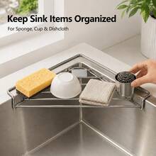 Metal Sink Corner Rack, Triangular Sink Top Drainer, For Placing Sponges, Cloths, Cups And Small Bowls, Drill-Free Space-Saving Kitchen Sink Organizer - Tripod - View 4