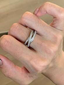 1 buah Cincin Geometris Zirkonia Kubik Mewah Bergaya, Cocok untuk Pemakaian Sehari-hari dan Acara Khusus Wanita - Perak - View 3