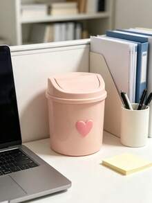 Mini Desktop Trash Can With Swivel Lid And Heart-Shaped Accessory - A Compact Cylindrical Swivel Trash Can Suitable For Home, Office, Kitchen And Bedside Table Use. Made Of Plastic With Swivel Lid, Space-Saving. - Multicolor - View 4
