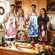 4pcs Christmas, Santa Claus, Bell, Snowflake, Reindeer, Christmas Tree, Snowman, Penguin, Gingerbread Man, Nutcracker, Christmas Animal Pattern Aprons, Suitable For Home Decor And Kitchen Use. Designed As Sleeveless Style, Perfect For Home Kitchen, Outdoor BBQ And Cooking. This Printed Apron Is Unisex, Machine Washable And Reusable, An Essential Kitchen Accessory - Multicolor - View 1