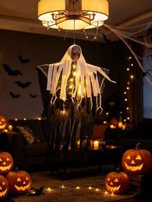 1PC Halloween Hanging Ghost Skull Decor, LED Lighted Skeleton Ghost Ornament, Spooky Hanging Decoration For Tree, Yard, Porch, Haunted House, Party Holiday Decor - Multicolor - View 2