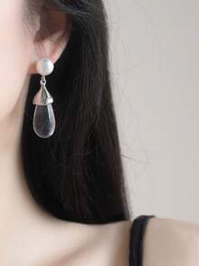 1 Pair Elegant High-End Transparent Faux Pearl Teardrop Earrings Suitable For Women's Daily And Party Wear - Silver - View 2