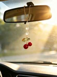 1pc Cherry Car Rearview Mirror Hanging Decoration, Car Interior Decoration Pendant, Car Interior Accessory - A - View 7