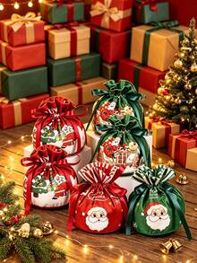 3pcs Christmas Velvet Gift Storage Bags, Christmas Eve Velvet Gift Drawstring Bags, Velvet Gift Storage Bags - Multicolor - View 2