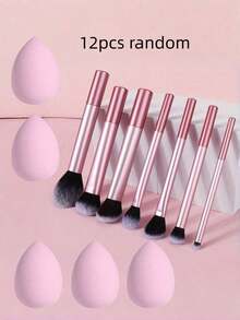 12pcs Random Makeup Tools, Including Makeup Brushes And Makeup Sponge, Multi-Functional Makeup Brushes And Face Foundation Blending Sponges - Multicolor - View 12