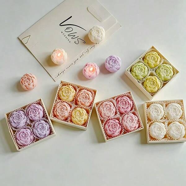 4PCS/12PCS Rose Shaped Candle Gift Box, Handmade Soy Wax, Romantic, Elegant, Exquisite, Perfect Home Decor For All Seasons, Great Gift For Friends And Family. Suitable For Parties, Mother's Day, Wedding Season, Party Favors, Yoga And Spa Occasions.