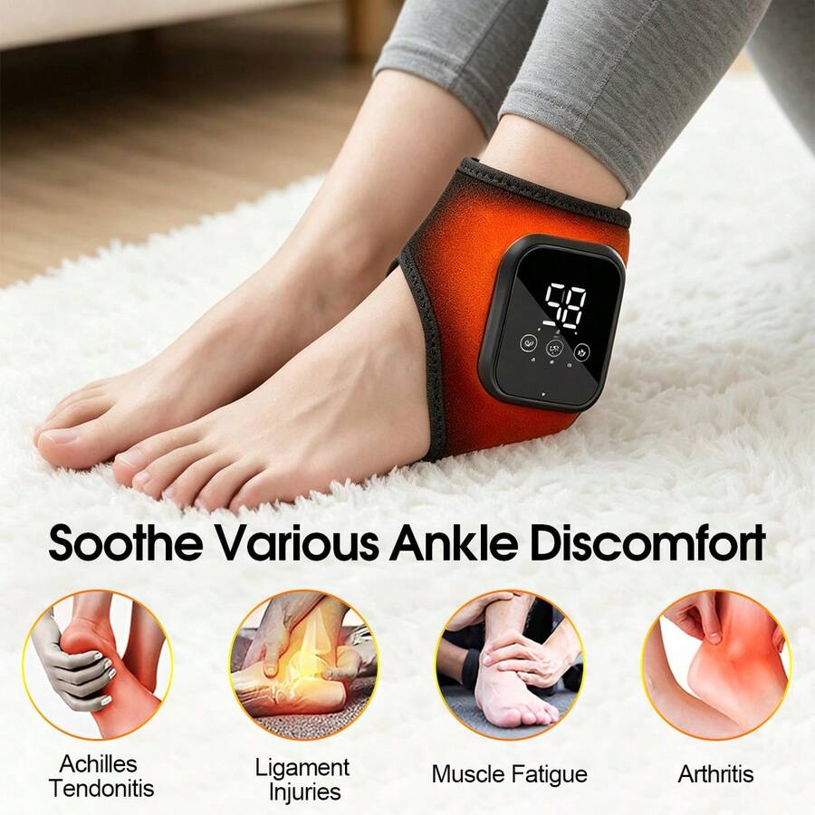 Portable Heated Vibrating Foot Massager Ankle Joint Protection Heating Band USB Rechargeable Wireless Ankle Massager With Heating Function Ankle Heating Guard Warm Sleeve Suitable For Sole - Single Pack - View 1