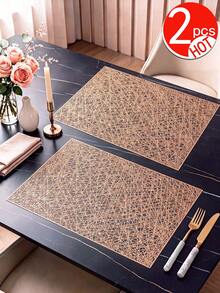 2-12pcs Gold Line Placemats, PVC Material Minimalist Style Foil Stamped Vase Mat, Washable, Easy To Clean, Wipeable, Non-Slip, Heat Resistant, Table Mat, Suitable For Room Decor, Home Table Decor, Home Decoration, Ideal For Holidays, Parties, Birthdays, Weddings And Dinners - Multicolor - View 12