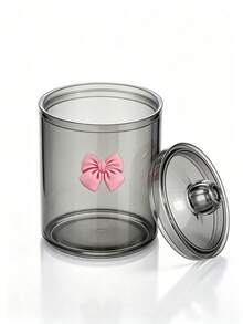 2pcs Pink Bow Print Transparent Plastic Storage Jars With Knob Handle Screw Lid Design, PET Material Transparent Moisture-Proof Dust-Proof Storage Box, Cute Sweet Style Storage Canister, Suitable For Bathroom Cosmetics And Desktop Clutter Storage - View 13