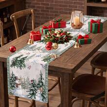1pc Christmas Tree & Snowman Print Table Runner, Suitable For Holiday, Party, Dinner, Restaurant Table Decor, Home Autumn/Winter Christmas Decoration - Multicolor - View 6