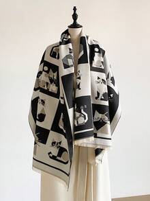 1pc Women Cute Bird Pattern Jacquard Faux Cashmere Warm Scarf Air-Conditioned Room Blanket Shawl For Autumn/Winter Outfits - Multicolor - View 13