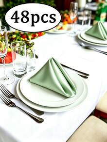 48Pcs 30x30cm(11.8x11.8inchs) Mouse Tail Green Satin Square Cloth Napkins Set, Soft, Hemmed, Washable And Reusable, Suitable For Party, Wedding, Dinner, Banquet, Restaurant Table Decoration - Mint Green - View 12