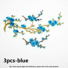 3件組粉藍梅花刺繡布貼，衣物裝飾配件，附背膠 - A - 查看 17