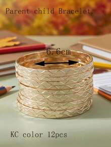 12pcs Exquisite Creative Elegant Unique Design Engraved Wave Pattern Thin Bracelets - Multicolor - View 15